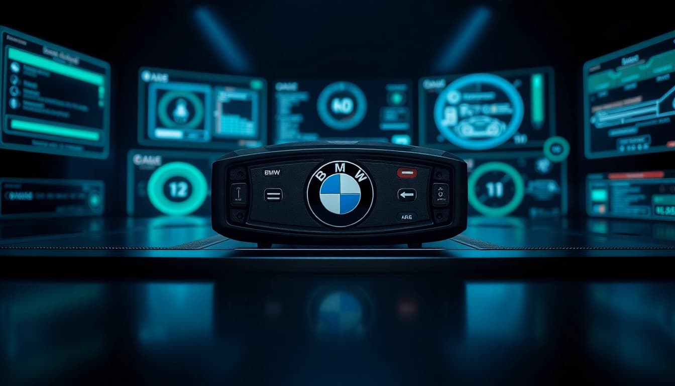 BMW Codierer mit innovativem Design und digitalen Schnittstellen, zur Fahrzeugdiagnose und -codierung.