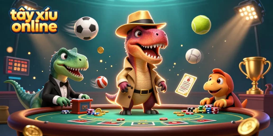 Engage with tài xỉu online as the velociraptor card counter and friends create a thrilling casino atmosphere.