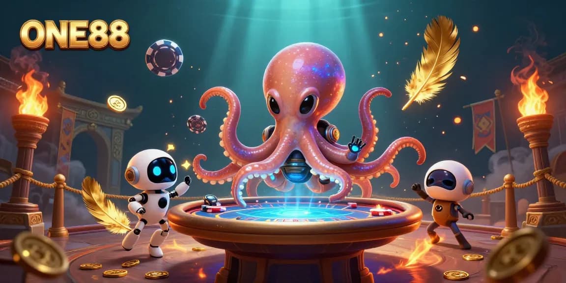 Experience thrilling gaming with ONE88 in a vibrant, action-packed casino scene.