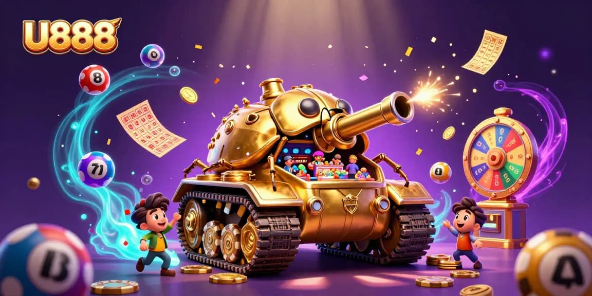 U888 features a dynamic casino scene inside a golden beetle tank, showcasing vibrant elements for an engaging experience.