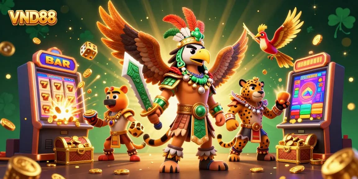 VND88 players engage in thrilling slots with a vibrant 3D casino illustration full of excitement.