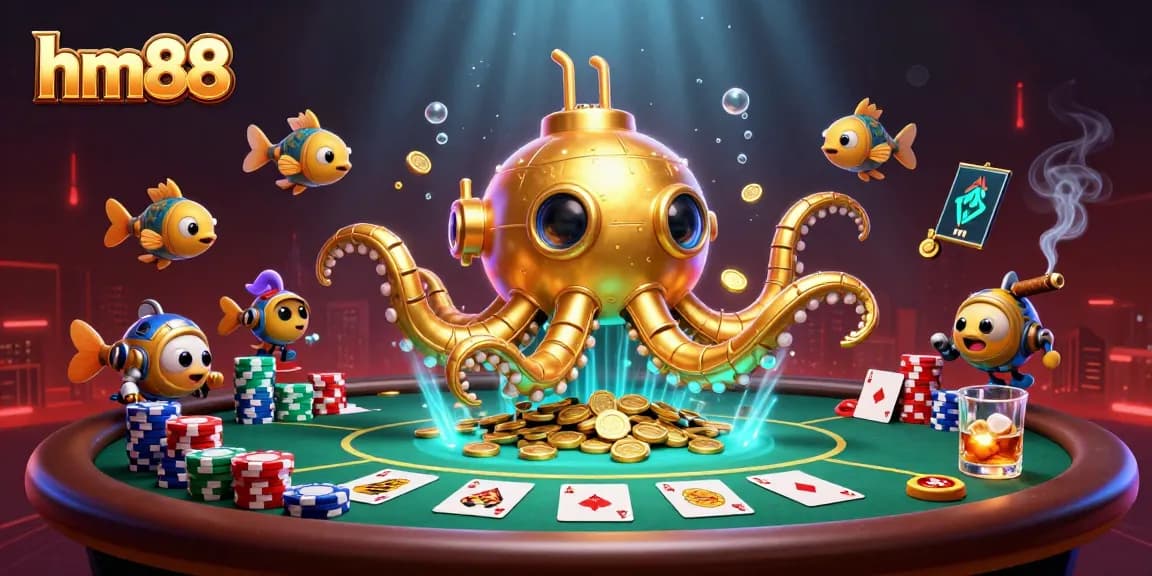 The golden kraken submarine and mechanical fish immerse players in exciting casino action at hm88.