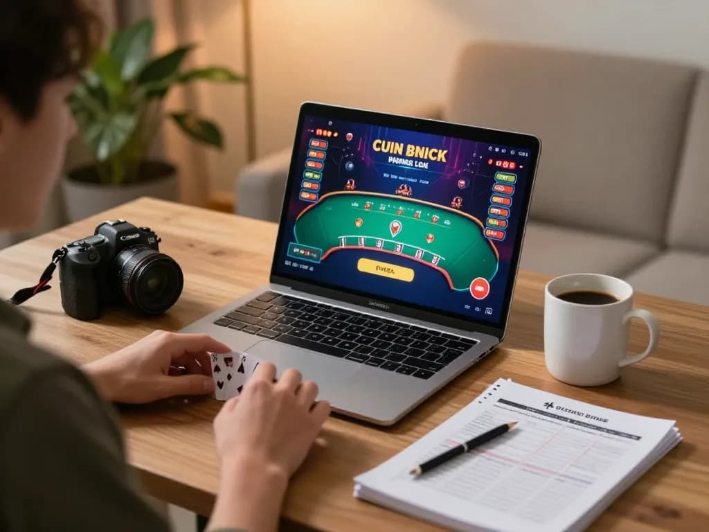 Player enjoying live dealer blackjack on lc88.it.com, surrounded by strategy notes and warm home ambiance.