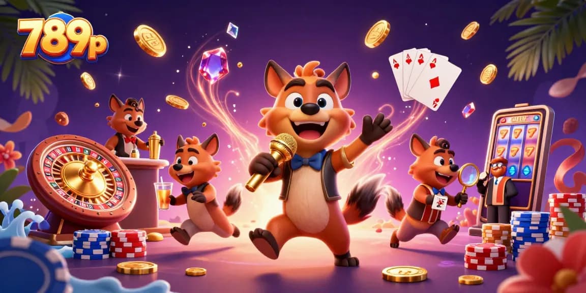 Experience the vibrant energy of 789p with hyenas in a comedy casino, surrounded by games and glimmering rewards.