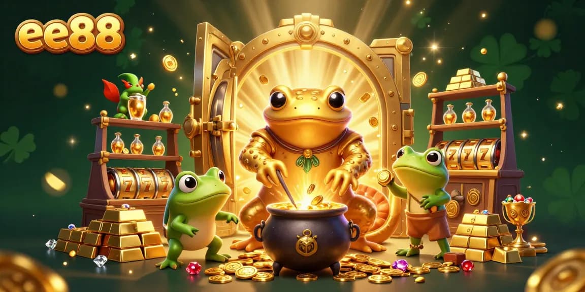 ee88 showcases a vibrant 3D scene featuring a golden salamander alchemist transmuting coins