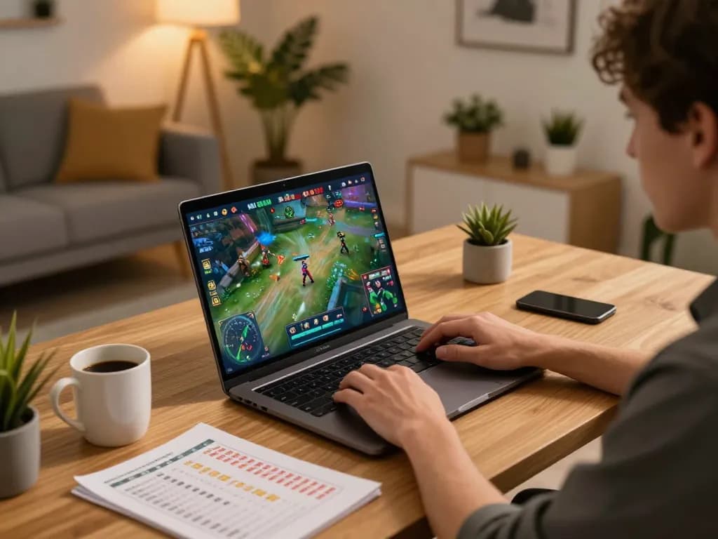 Jeetbuzz user placing bets on a laptop, showcasing an engaging online sports betting experience in a cozy home setting.