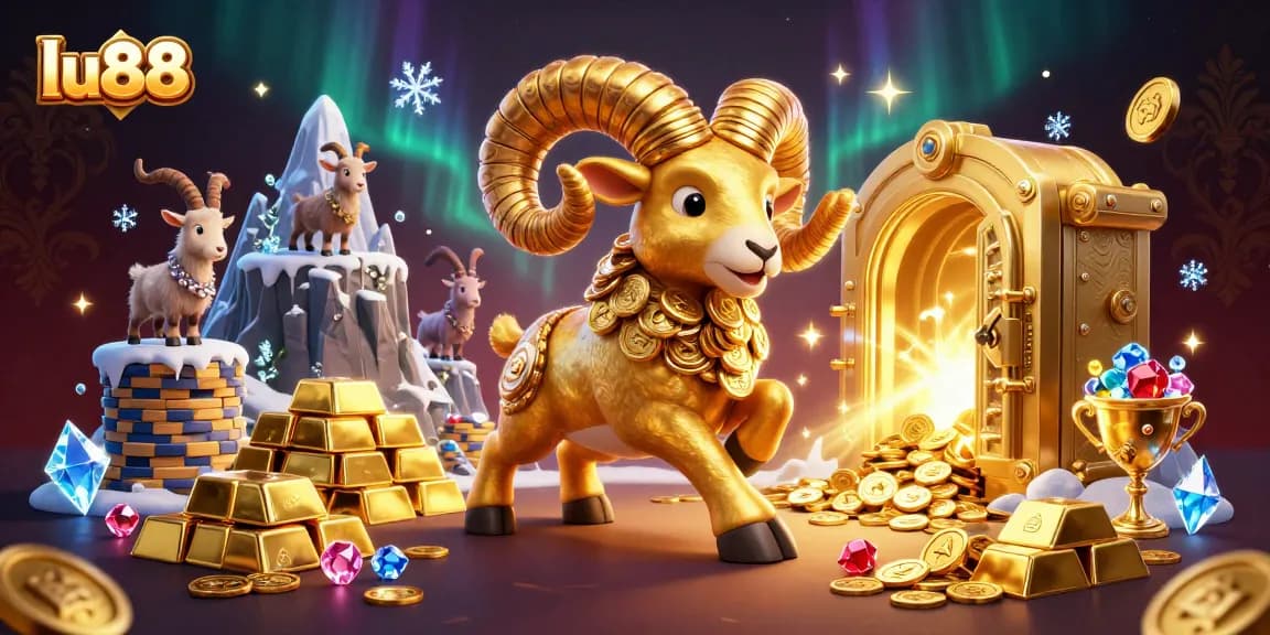 Experience thrilling action at lu88 with a golden ram charging through a treasure vault bursting with wealth.