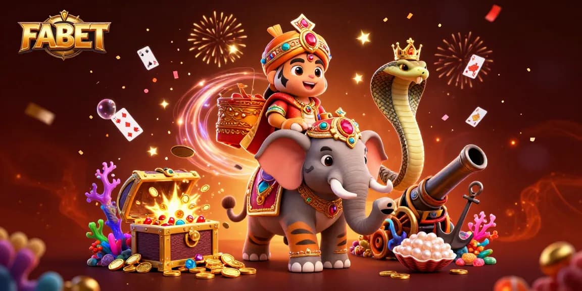 Experience FABET's thrilling gaming adventure with colorful characters and exciting casino elements.