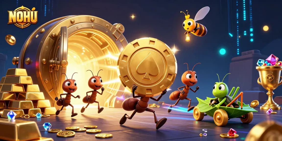 Engage with NOHU's thrilling adventure as ants heist a giant poker chip amidst a treasure vault.