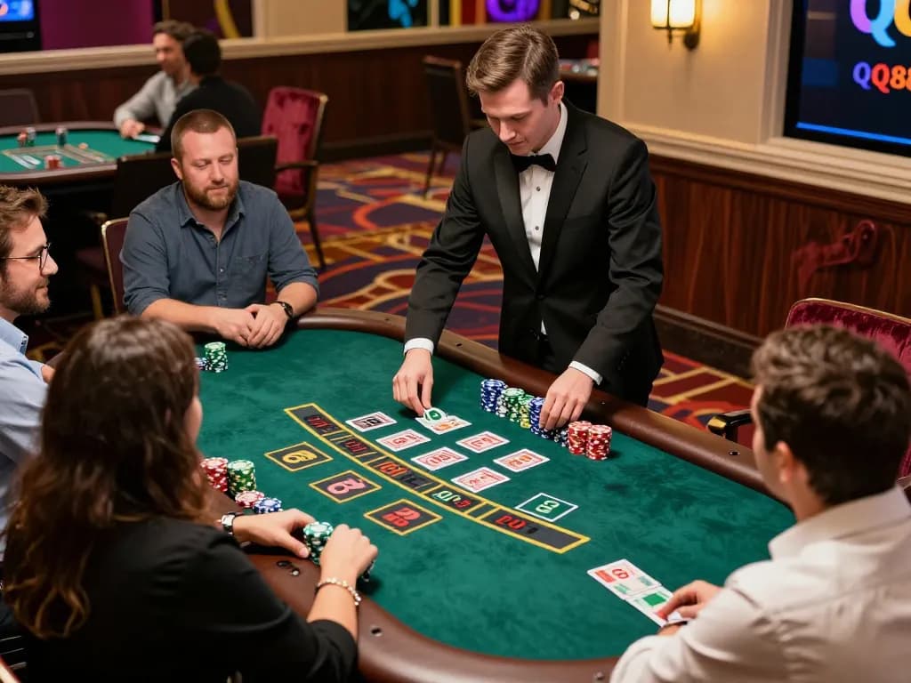 Players enjoying a thrilling live dealer blackjack game at QQ88, showcasing the excitement of online gambling.