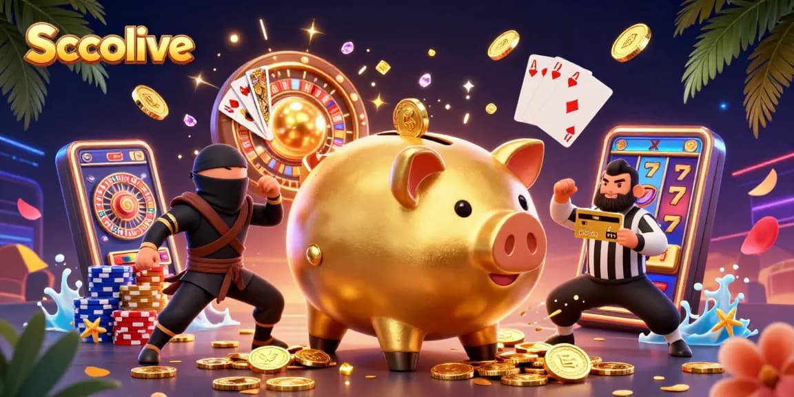 Socolive live football streaming featuring characters and casino elements with vibrant colors.