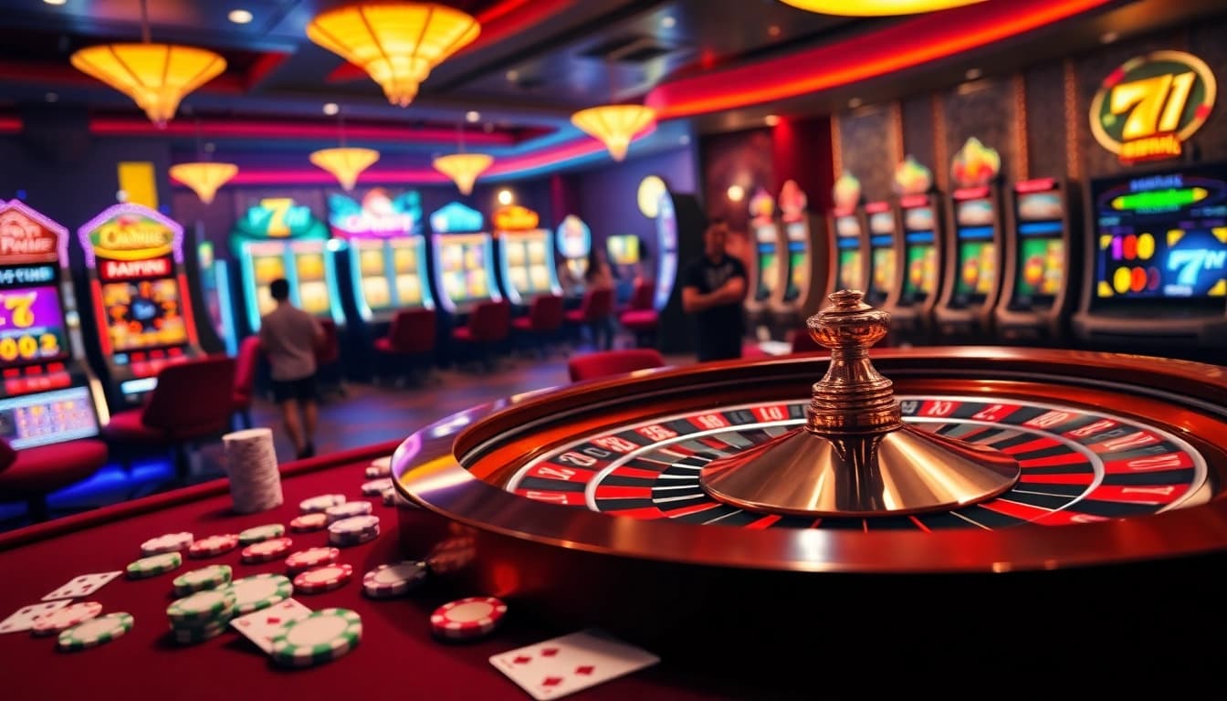 Experience the thrill of winning at the 7m roulette table in an upscale casino setting.