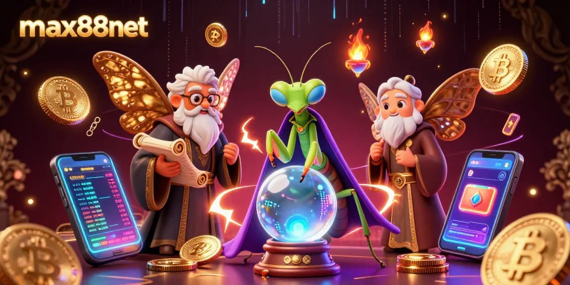 Experience max88net's vibrant casino world with mystical characters and glowing crypto elements.