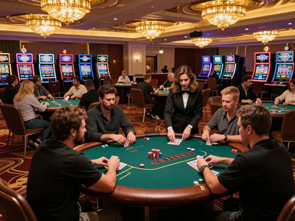 Engaging poker game scene showcasing 90P strategies in a luxurious casino atmosphere.