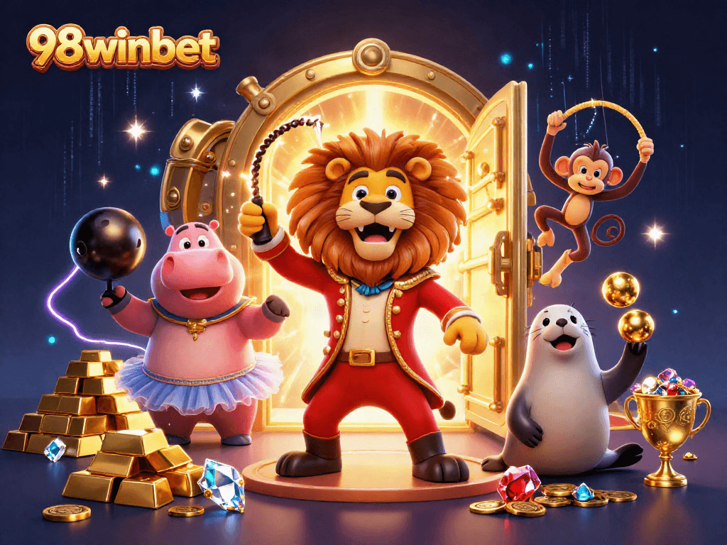 Experience agility and excitement with 98winbet’s circus-themed casino adventure, featuring dynamic characters and sparkling effects.