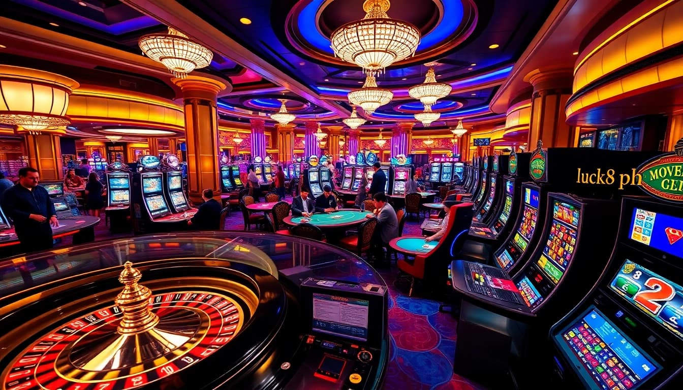 Engaging casino scene showcasing Luck8 ph with players at tables and vibrant gameplay.