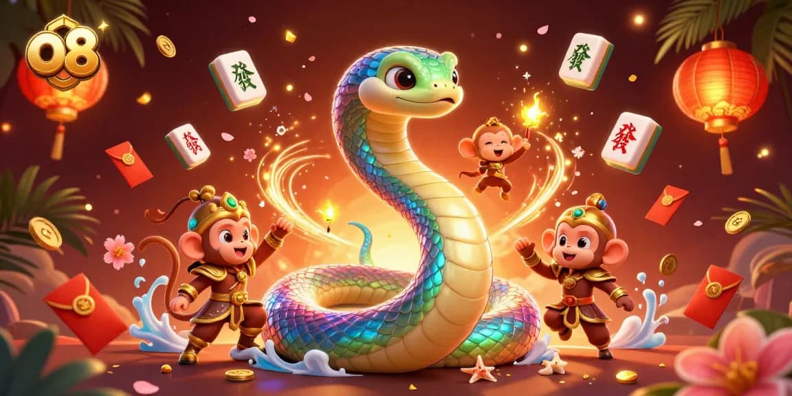 Experience the excitement of o8 with a vibrant 3D casino scene featuring colorful characters and elements.