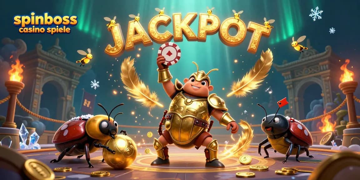 Spielen Sie SpinBoss Casino Spiele mit einem Siegermächtigen Käfer und aufregenden Jackpot-Momenten.