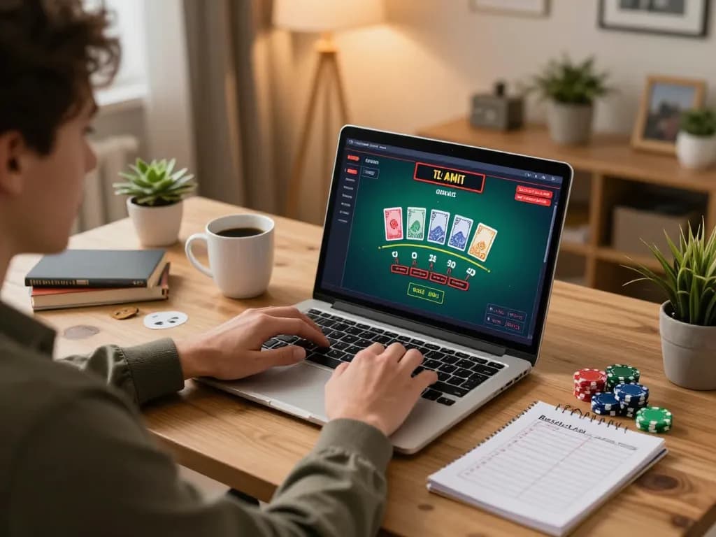 Player enjoying online blackjack on laptop in cozy home office, engaging with sc 88 gaming.