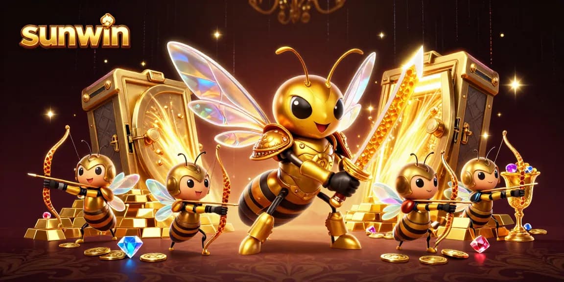 Experience the thrill of playing sunwin with a vibrant, dynamic illustration featuring armor-clad characters and treasure.