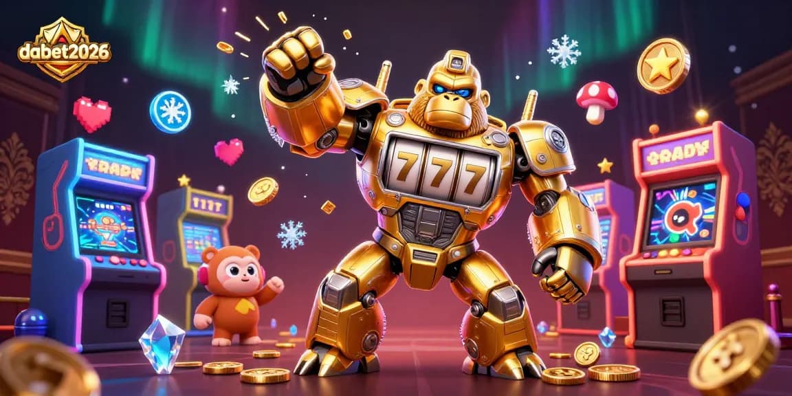 Experience vibrant gameplay at dabet2026 with dynamic golden gorilla mech and arcade elements.