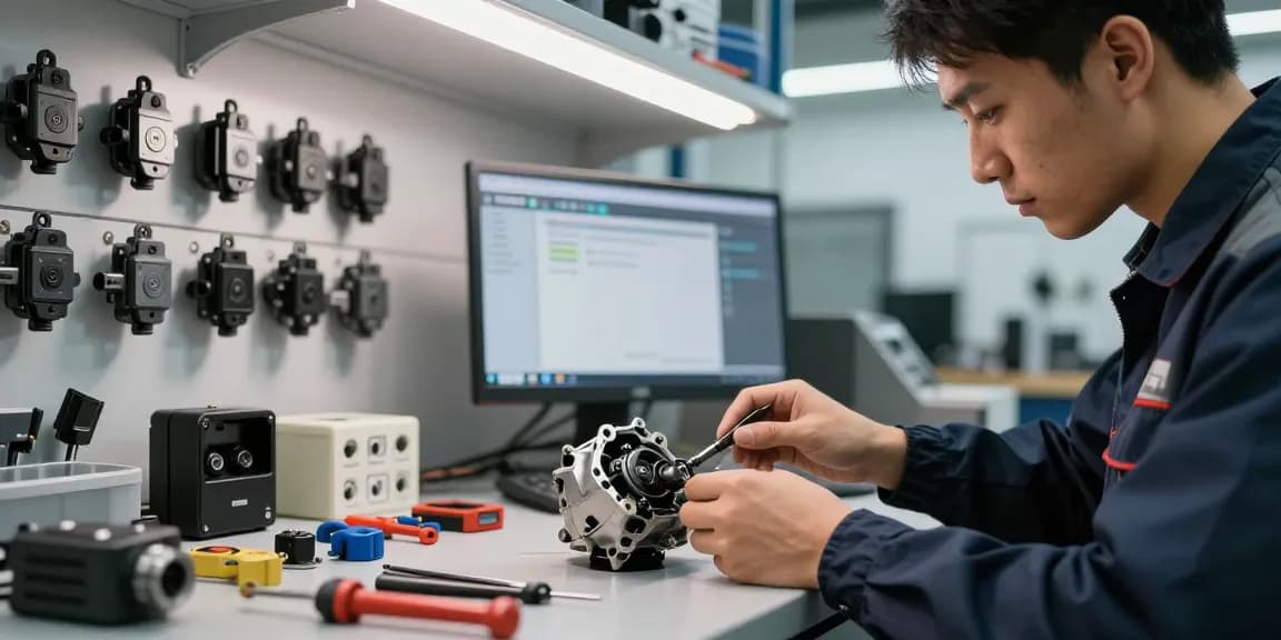 Zündschloss reparieren lassen in der Werkstatt, Techniker arbeitet präzise an einem defekten Zündschloss.