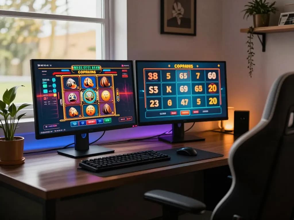 Engaging online gaming setup at https://vmax99.vip/ featuring live dealer games and vibrant slot interfaces.