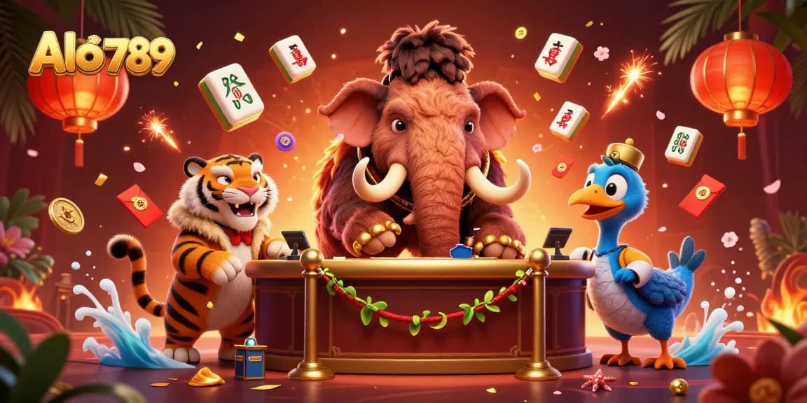 Alo 789 showcases a vibrant casino scene with cartoon characters and thematic elements highlighting the gambling atmosphere.