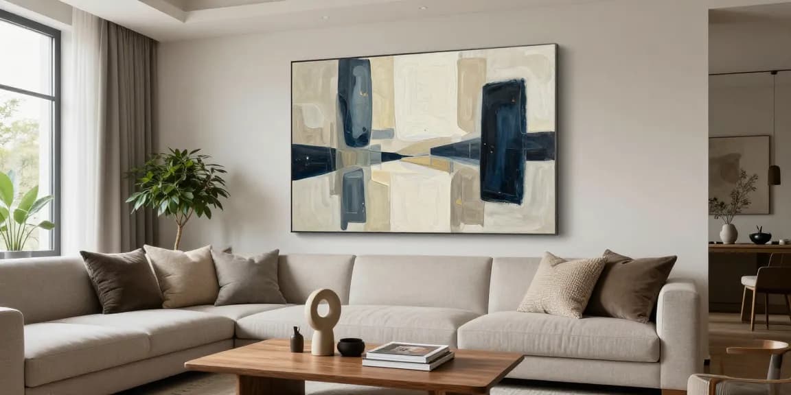 Moderne Wohnzimmer Bilder als stilvolle Wanddekoration in einem hellen Raum.