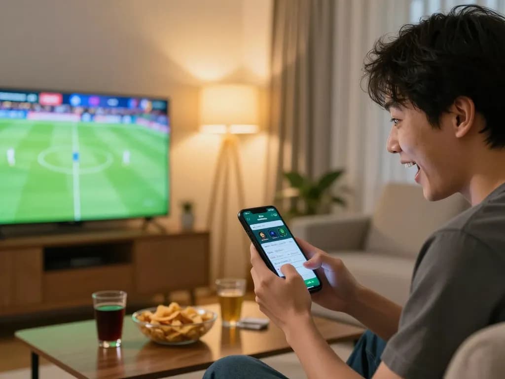 Cakhiatv user placing live bets during a thrilling football match at home