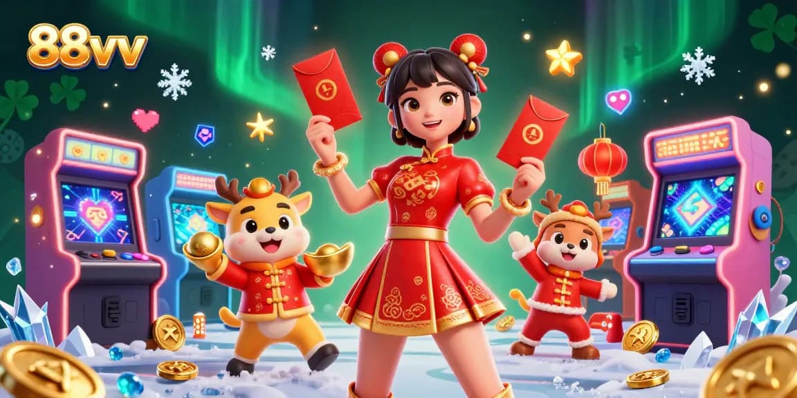 Experience thrilling action at 88vv with festive gameplay and vibrant characters in a colorful casino scene.