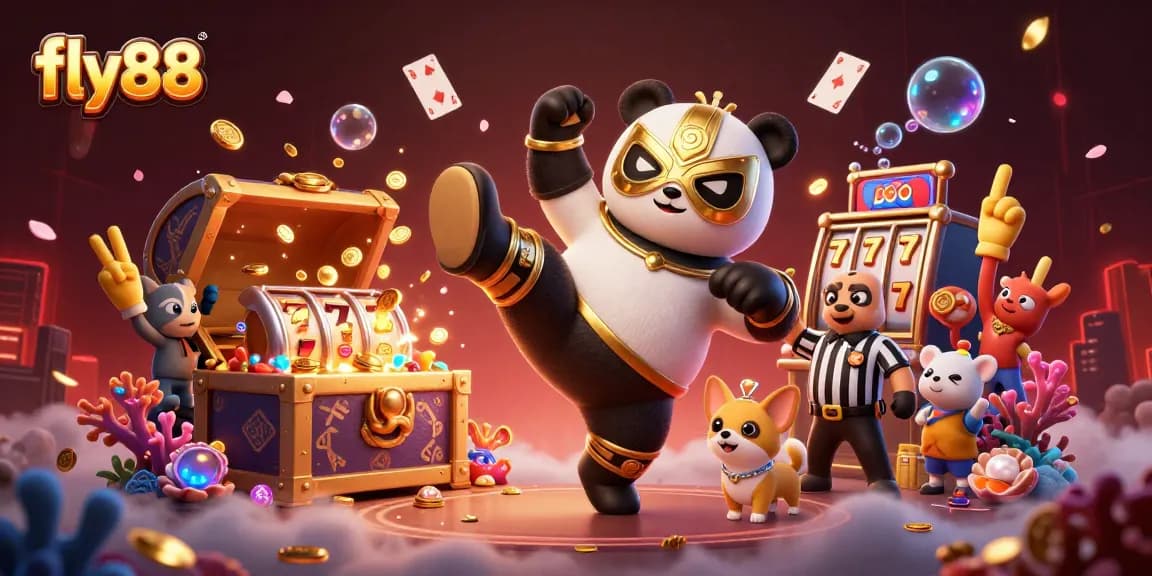 Experience thrilling gameplay with fly88 in this vibrant 3D illustration of an energetic casino scene.