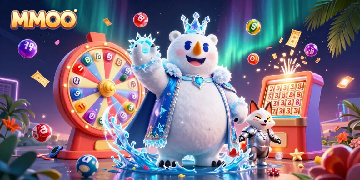 Play MMOO with dynamic lottery elements amidst a vibrant casino illustration.