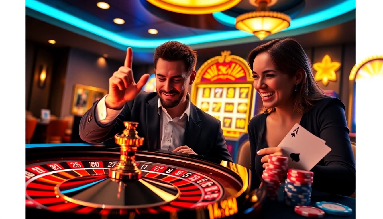 Engaging online gambling experience at https://rikvip.bz/ featuring vibrant casino elements and happy players.