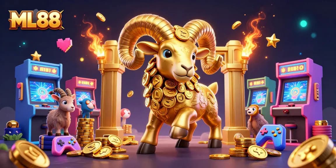 ML88 engages players in a vibrant casino scene filled with golden elements and dynamic game themes.