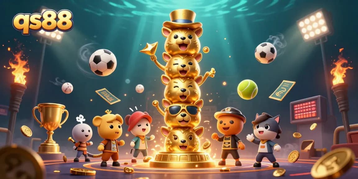 Bet on exciting games at qs88 with the dynamic 3D casino illustration showcasing thrilling gambling elements.