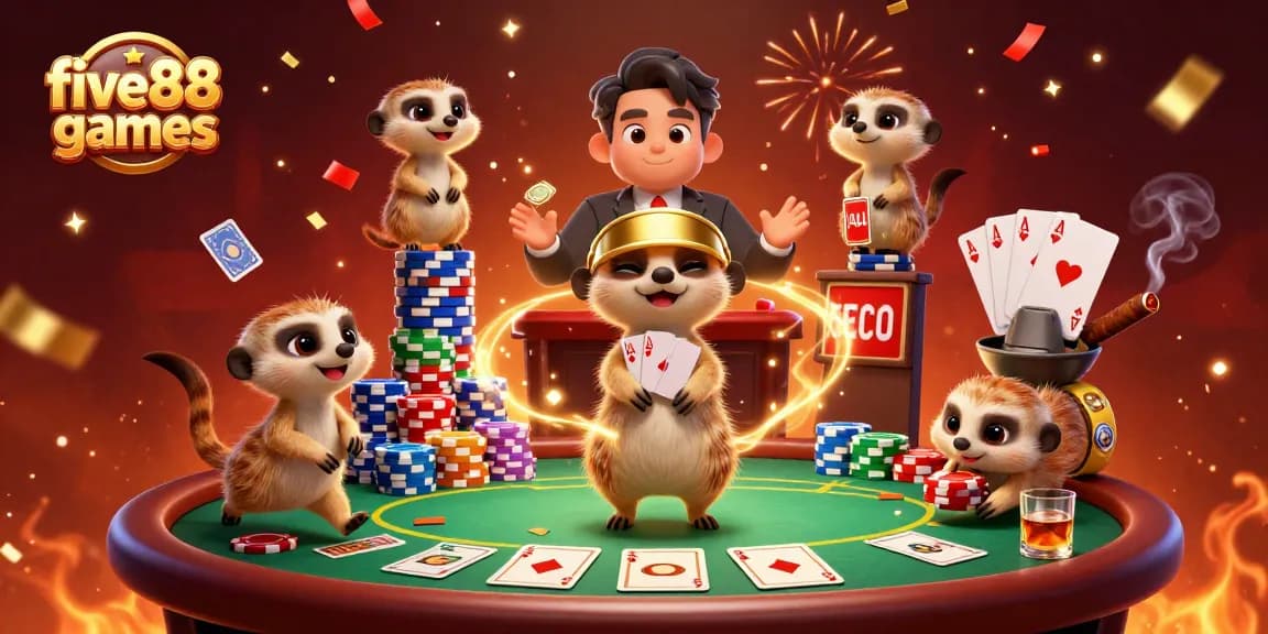 Experience the fun of five88games with meerkats in a lively casino atmosphere.