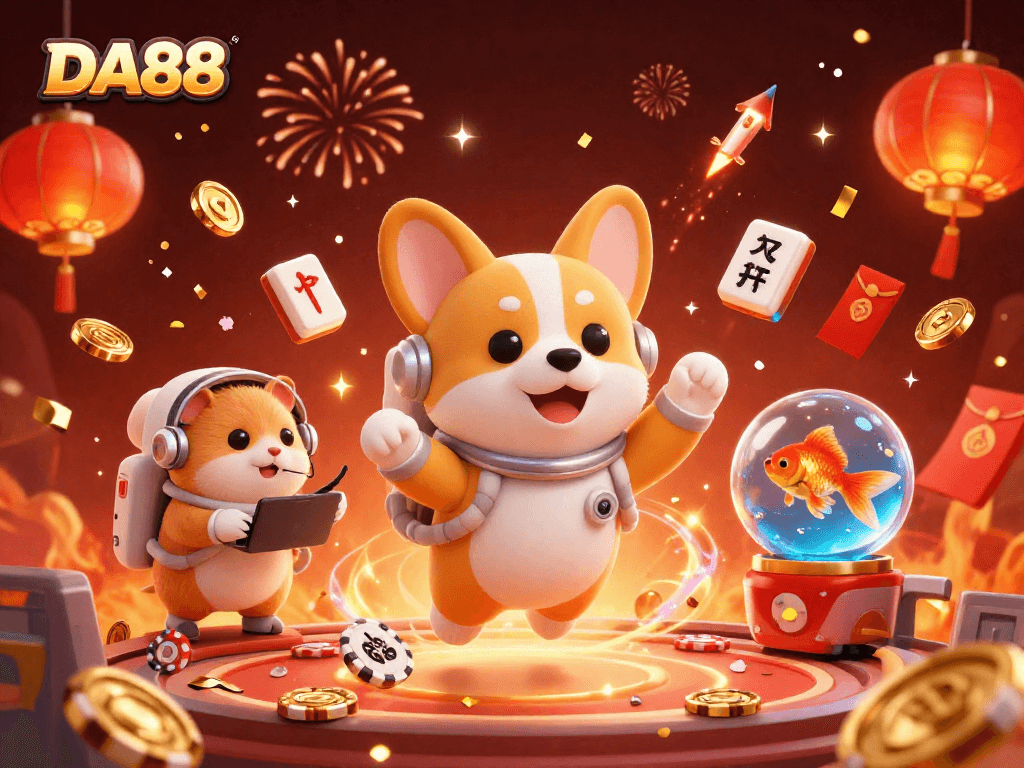 Engage in thrilling space casino adventures with DA88's corgi astronaut and vibrant gameplay elements.