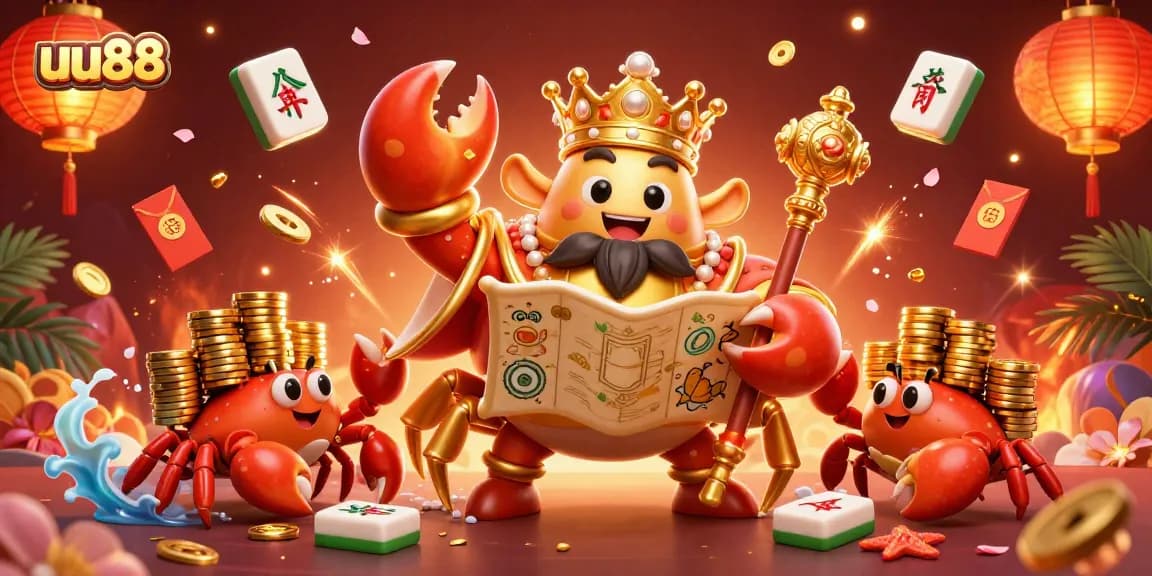 Experience the excitement of uu88 with a golden crab emperor enveloped in casino elements, symbolizing winning chances.