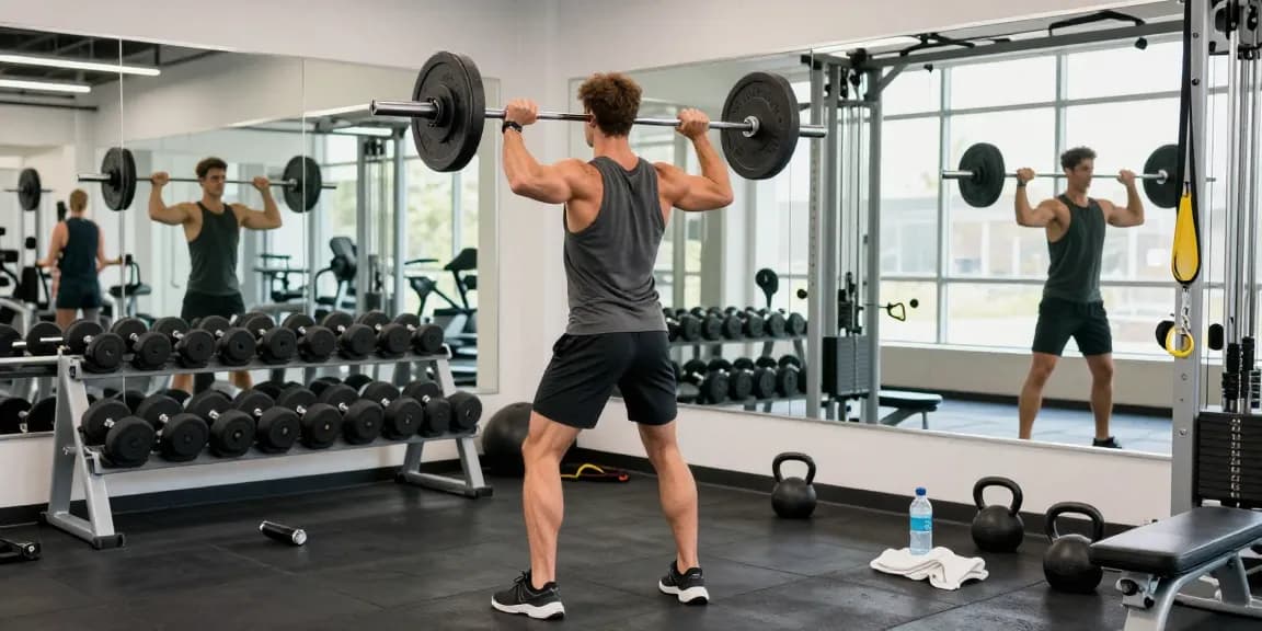 Anabolika Shop: Athletische Person hebt Gewichte in einer modernen Fitnessumgebung, mit fokussierter Trainingsausrüstung und energetischer Atmosphäre.
