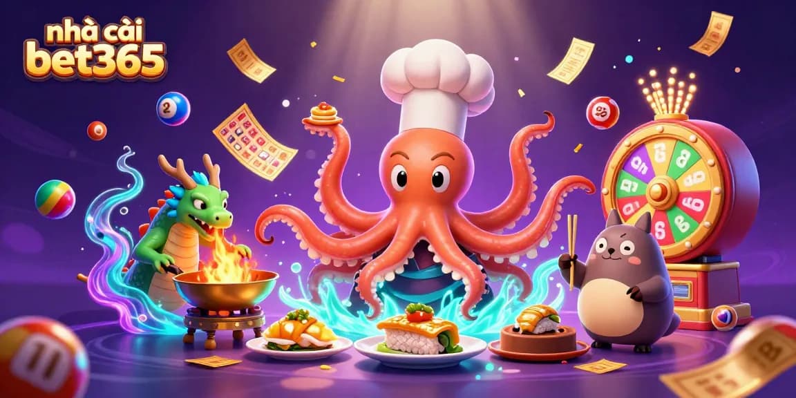Engage with nhà cái bet365 through a vibrant scene filled with thrilling gambling elements and dynamic characters.