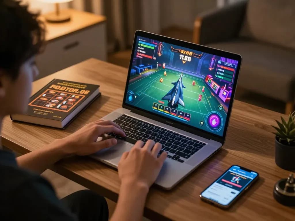 Engaging in the f168 game on a laptop, showcasing online casino gameplay with vibrant graphics.