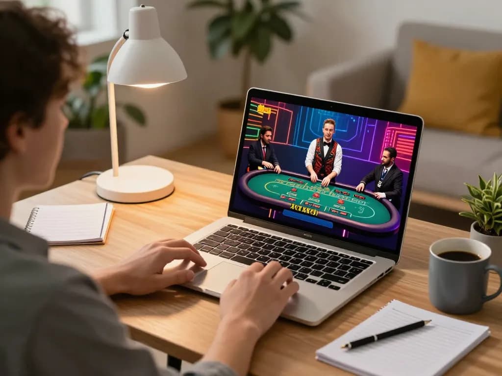 Player engages with vt88 online casino at home, showing vibrant game action and a cozy gaming setup.