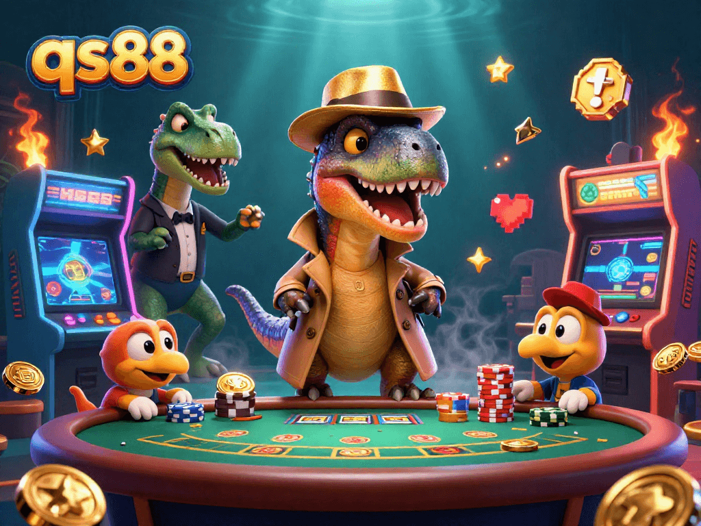 Experience the thrill of qs88 with a velociraptor card counter and a stegosaurus pit boss in a captivating casino scene.