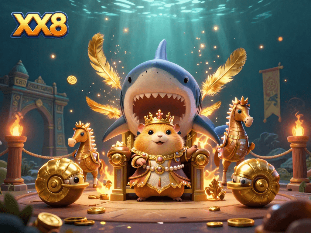 Experience thrilling gaming at XX8 with a vibrant underwater casino scene featuring unique characters.