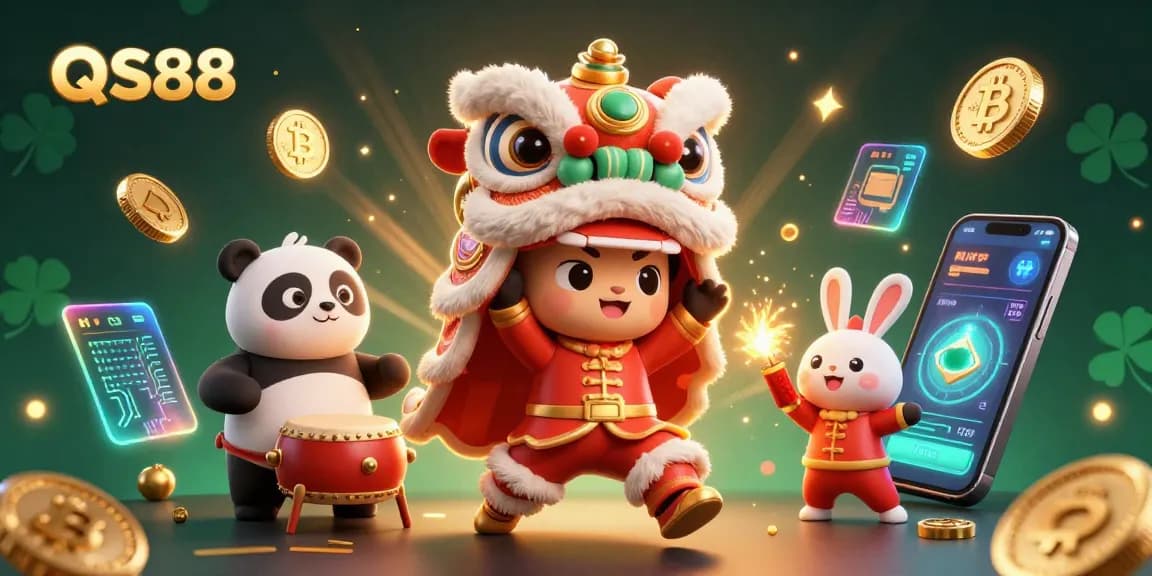 Experience thrilling gaming at QS88 with dynamic lion dance and crypto elements in action.
