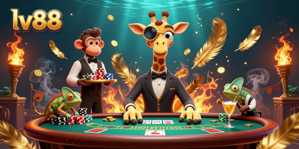 Experience thrilling gaming with lv88 at a colorful casino scene featuring a giraffe at a poker table.
