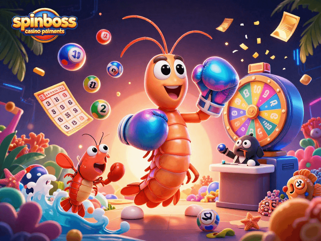 Visualisez les options de paiement chez Spinboss casino paiements avec des personnages vibrants et des éléments de jeu.