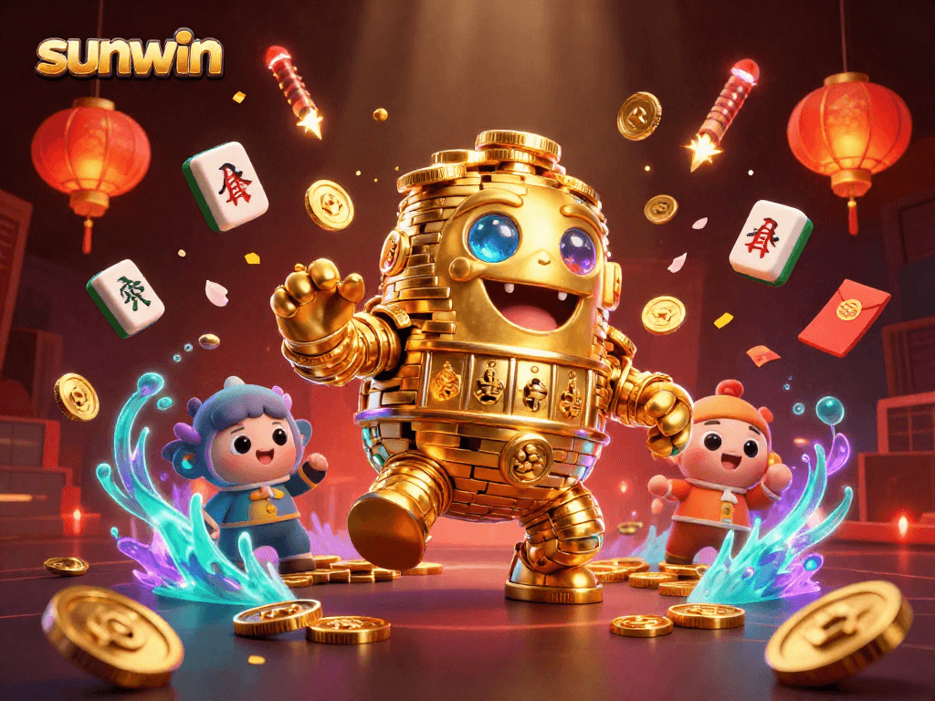 Engage with captivating slots and games at sunwin through a vibrant 3D casino illustration.