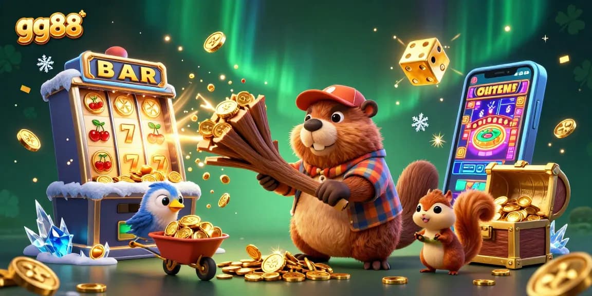 Engage in thrilling gaming at gg88 with a vibrant 3D scene of jackpots and charming characters.